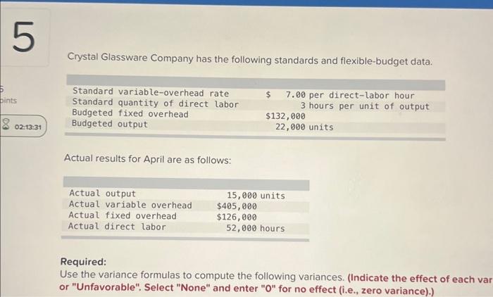 Solved Crystal Glassware Company has the following standards | Chegg.com