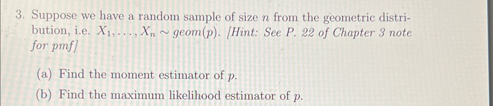 Solved Suppose we have a random sample of size n ﻿from the | Chegg.com