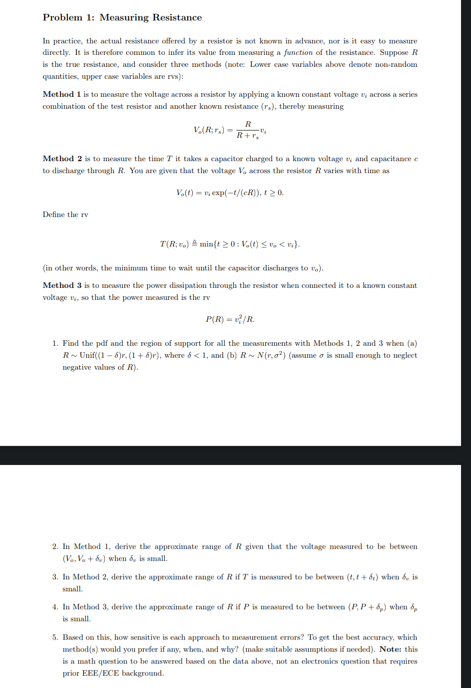 Solved Problem 1: Measuring Resistance In practice, the | Chegg.com