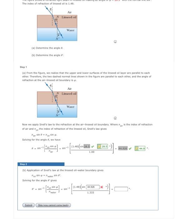 Solved The index of refraction of linseed oil is 1.48. Air