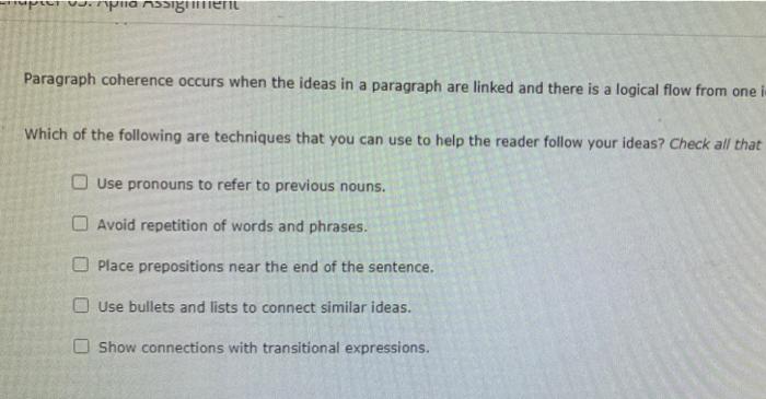 Solved nianssiert Paragraph coherence occurs when the ideas | Chegg.com