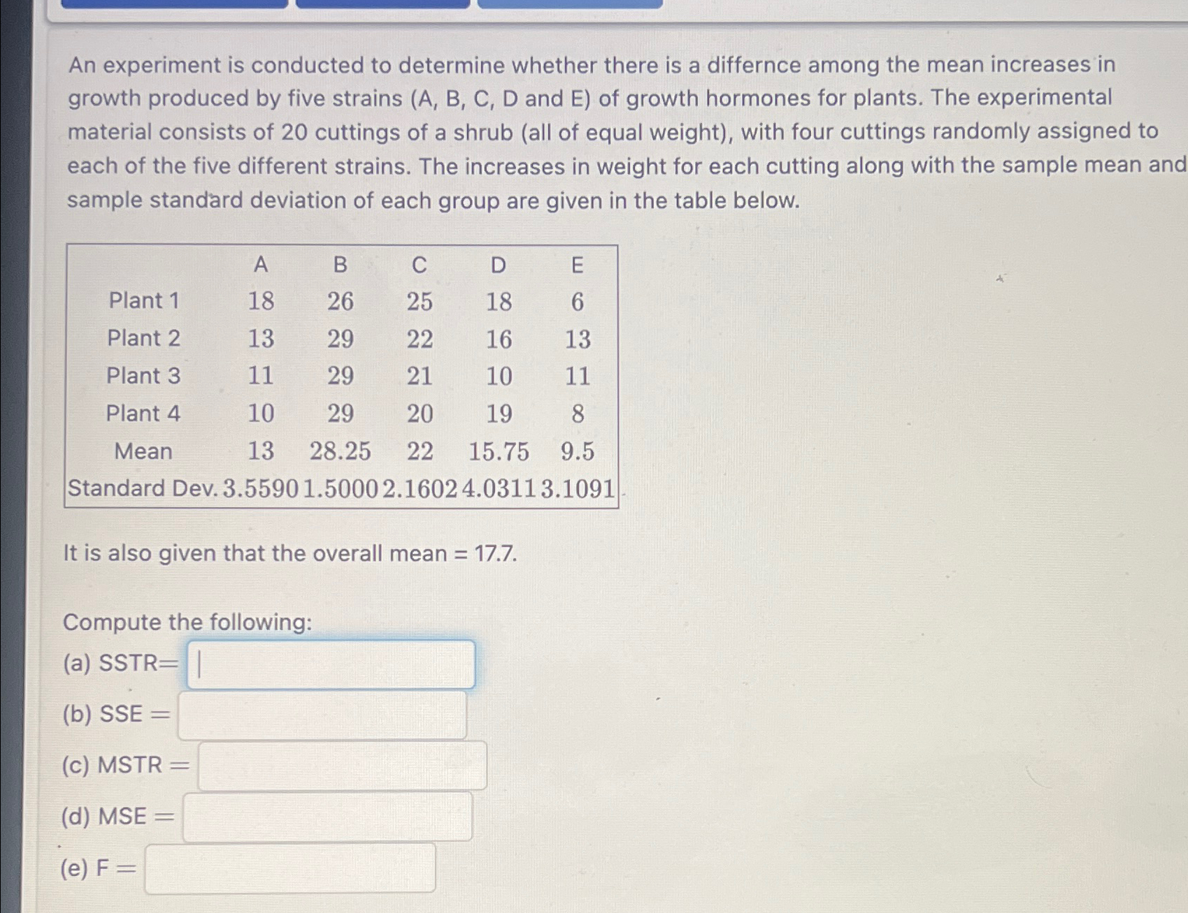 Solved An experiment is conducted to determine whether there | Chegg.com
