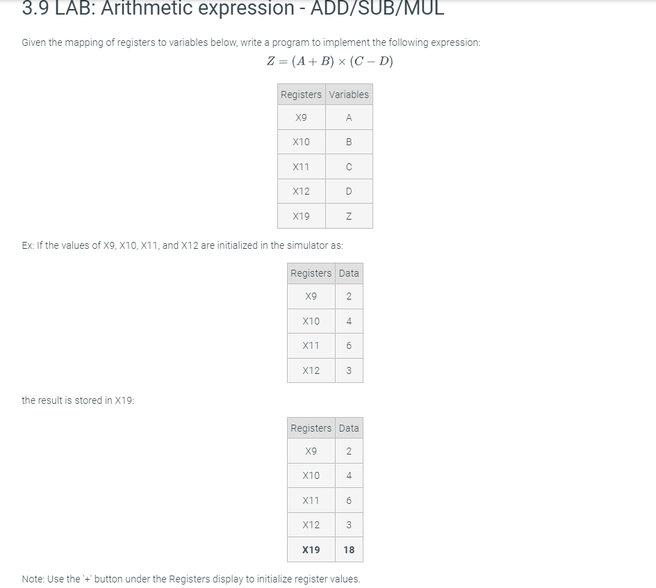 Solved 3.9 ﻿LAB: Arithmetic Expression - ﻿ADD/SUB/MULGiven | Chegg.com