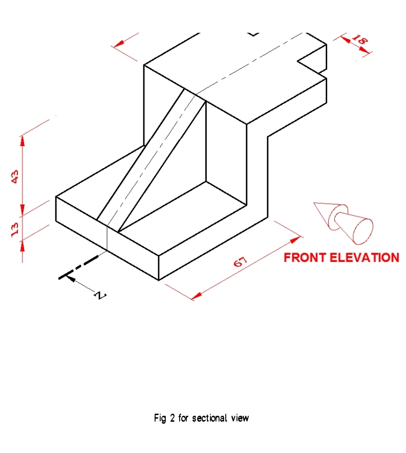 [Solved]: draw sectional front view and top view (1st angle