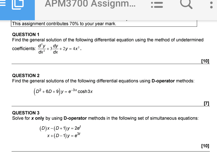 Solved QUESTION 1 Find the general solution of the following | Chegg.com