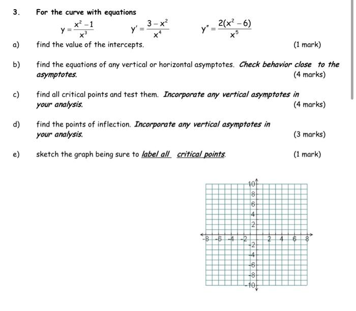 Solved 3. For the curve with equations 3-x² x² -1 x³ y= | Chegg.com