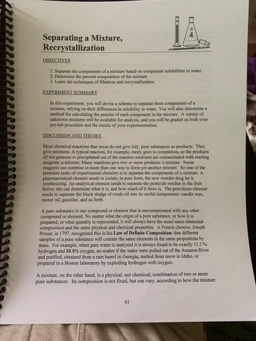 Report Sheet Amp Questions Separating A Mixture Chegg 