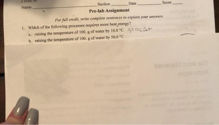 Solved Date Name Section Score Pre-lab Assignment For full | Chegg.com