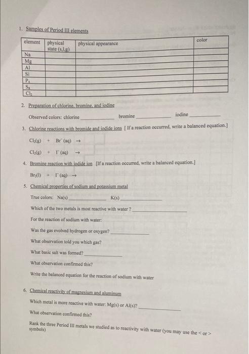 experiment 11 1 the periodic table answer key