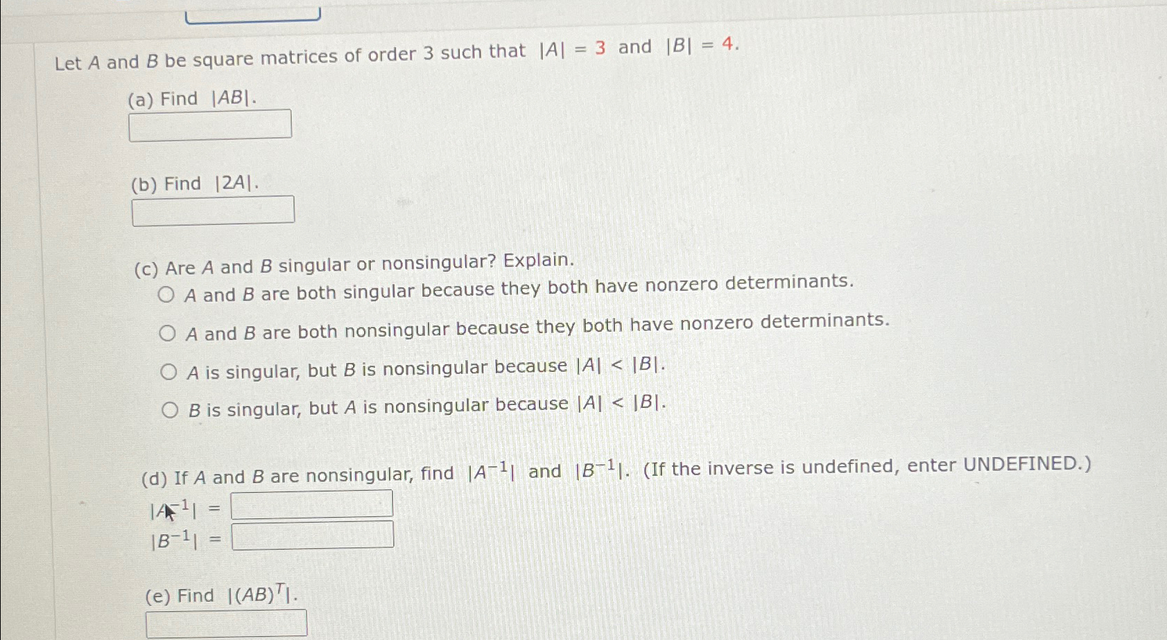 Solved Let A And B ﻿be Square Matrices Of Order 3 ﻿such That