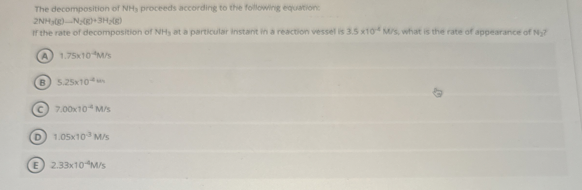Solved The decomposition of NH3 ﻿proceeds according to the | Chegg.com