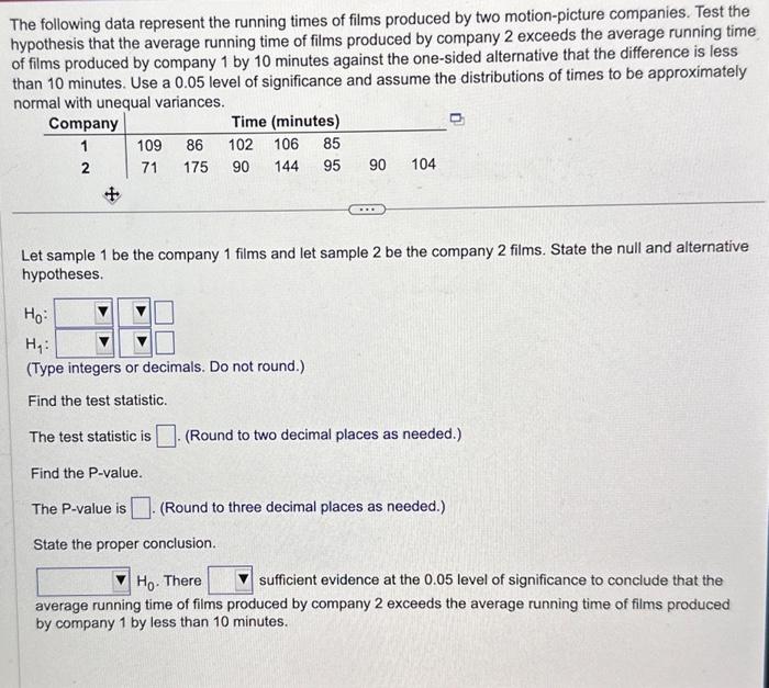 Solved The following data represent the running times of | Chegg.com