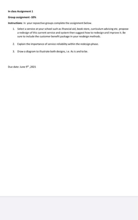 Solved In class Assignment 1 Group assignment -10% | Chegg.com