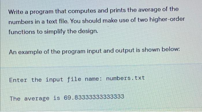 Write a program that computes and prints the average | Chegg.com