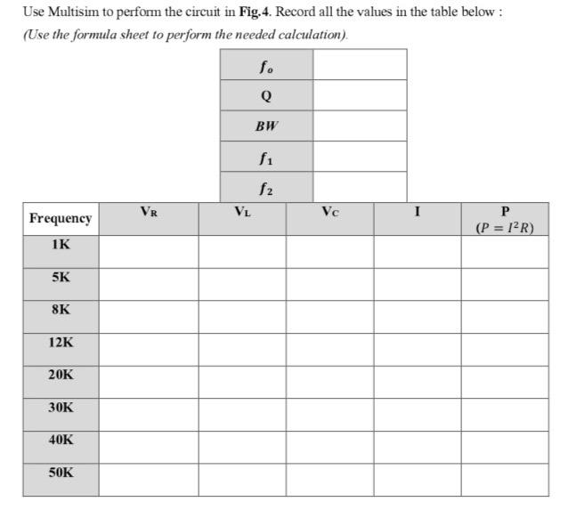 Use Multisim to perform the circuit in Fig. 4. Record | Chegg.com
