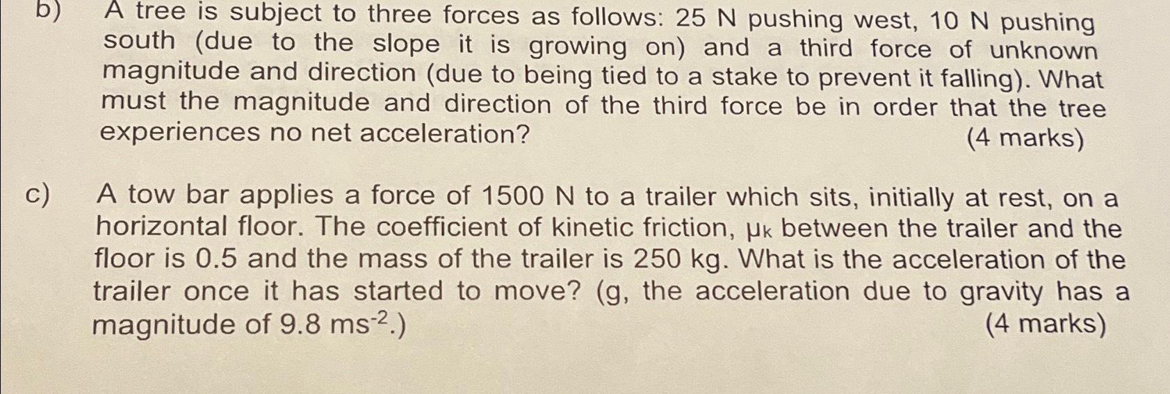 Solved b) ﻿A tree is subject to three forces as follows: 25N | Chegg.com
