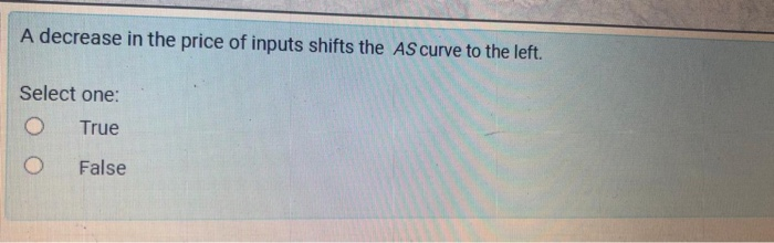 Solved A decrease in the price of inputs shifts the AS curve | Chegg.com