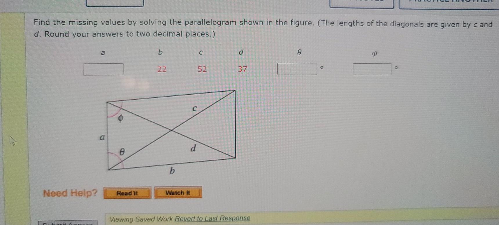 Solved Find The Missing Values By Solving The Parallelogram | Chegg.com