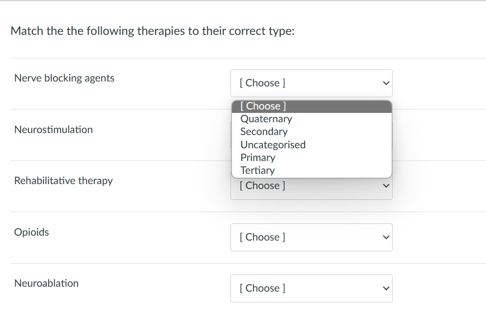 Solved Match the the following therapies to their correct | Chegg.com