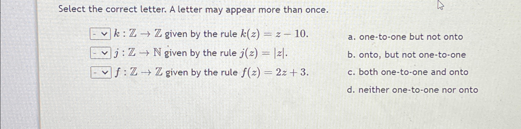 Solved Select the correct letter. A letter may appear more | Chegg.com