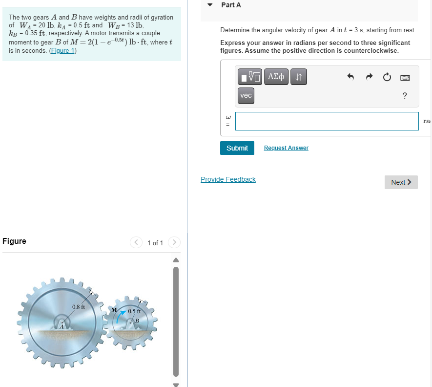 Solved The two gears A and B ﻿have weights and radii of | Chegg.com