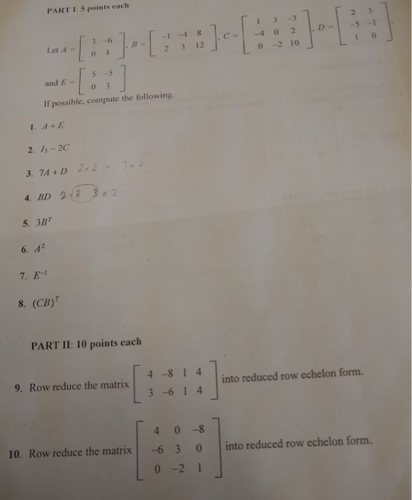 Solved PARTI: 5 points each 1. 1.c- 402 1.D-1 -5 0 -2 10 0 | Chegg.com