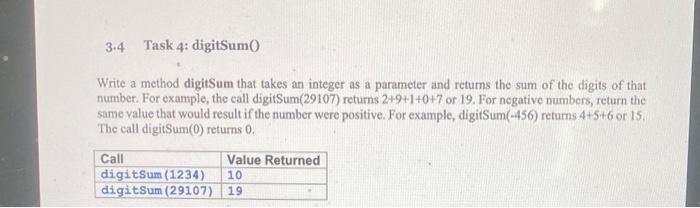 Solved Write a method digitSum that takes an integer as a | Chegg.com
