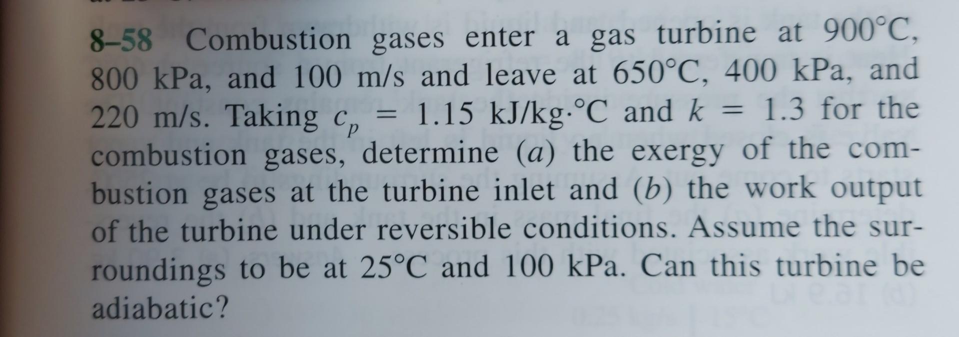 [Solved] 858 Combustion gases enter a gas turbi