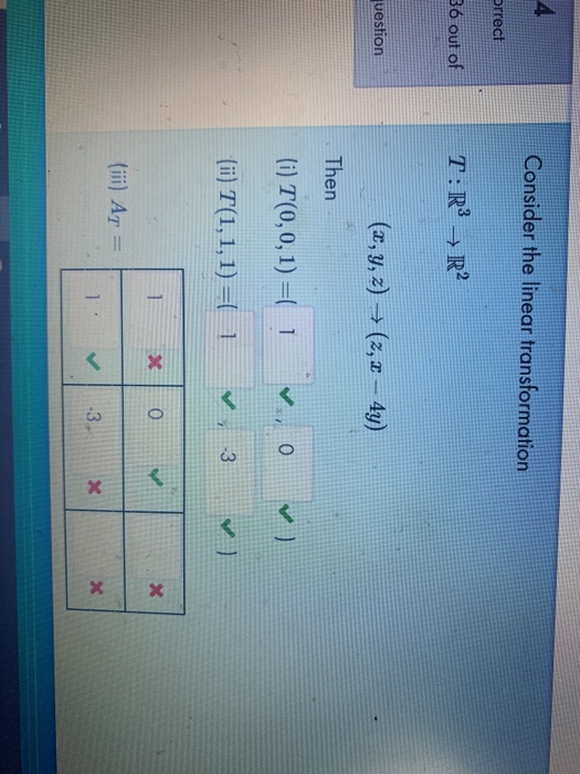 Solved 4 Consider the linear transformation Orrect 36 out of | Chegg.com