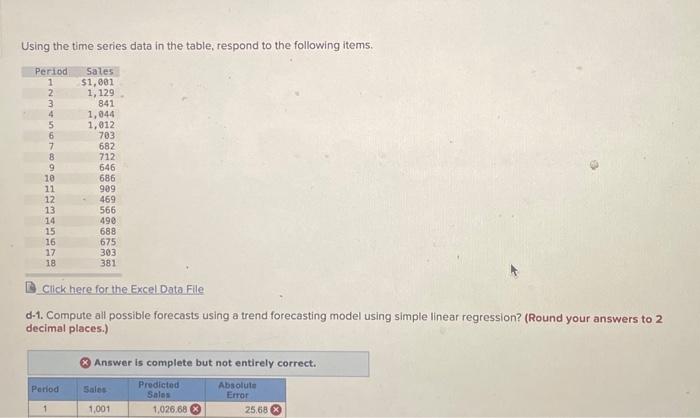Solved Using the time series data in the table, respond to | Chegg.com