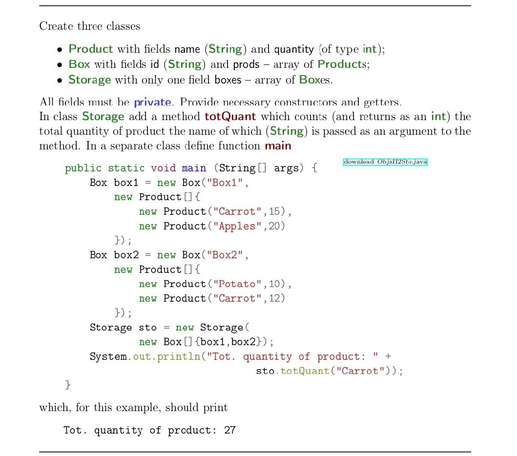 Solved Create three classes - Product with fields name | Chegg.com
