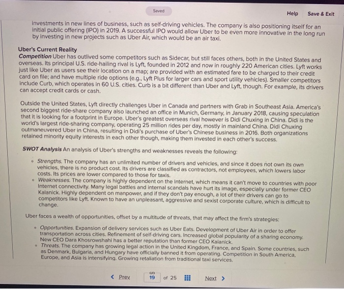 Solved Uber Continuing Case-Chapter 6: Strategy This part of 