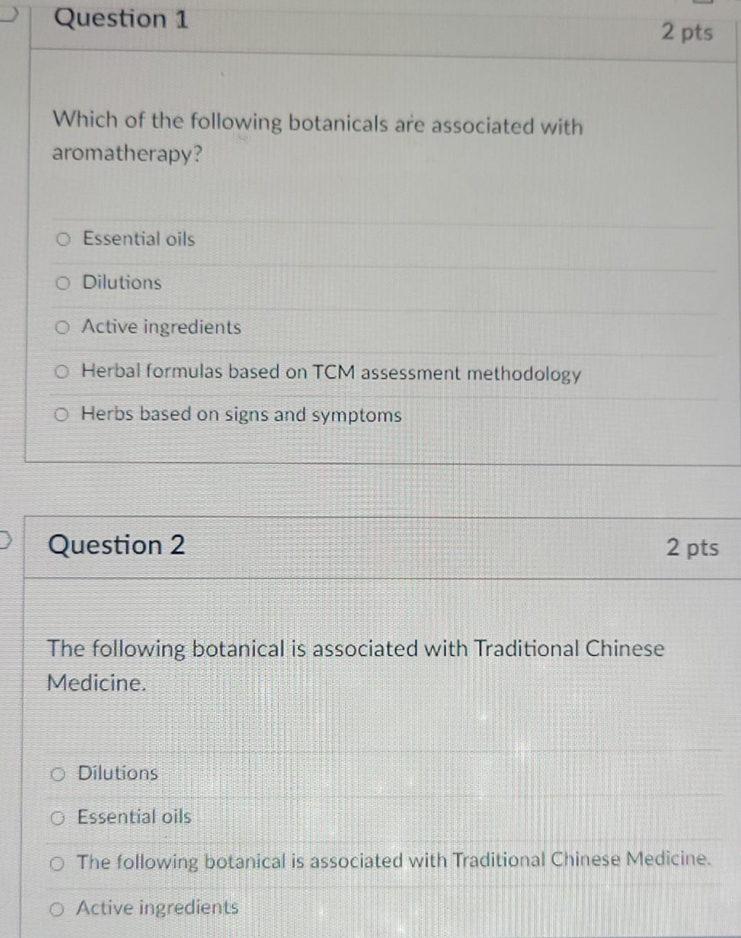 Solved Question 1 2 pts Which of the following botanicals | Chegg.com
