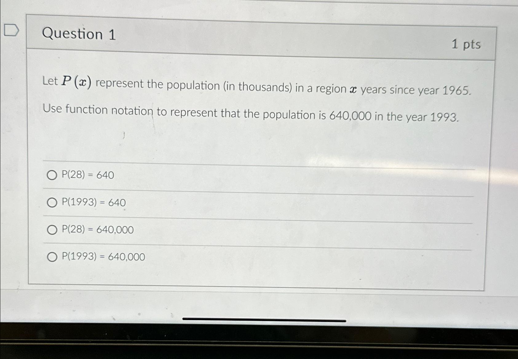 Solved Question 11 ﻿ptsLet P(x) ﻿represent the population | Chegg.com