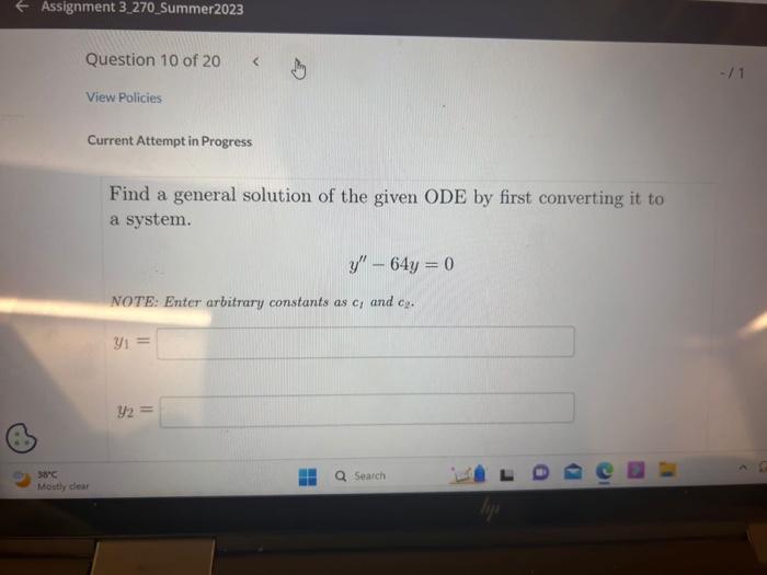 Solved Current Attempt In Progress Find A General Solution | Chegg.com