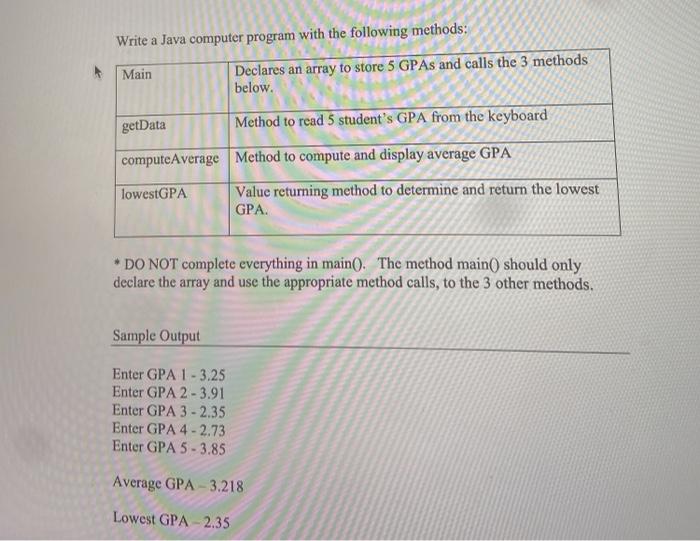 Solved Write a Java computer program with the following | Chegg.com