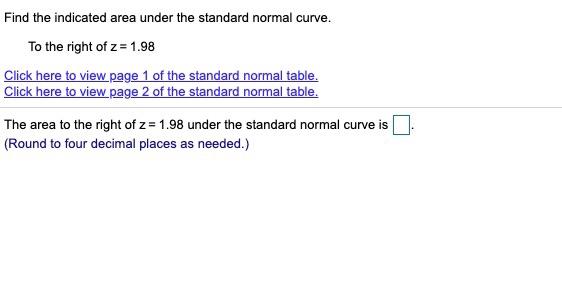 Solved Find the indicated area under the standard normal