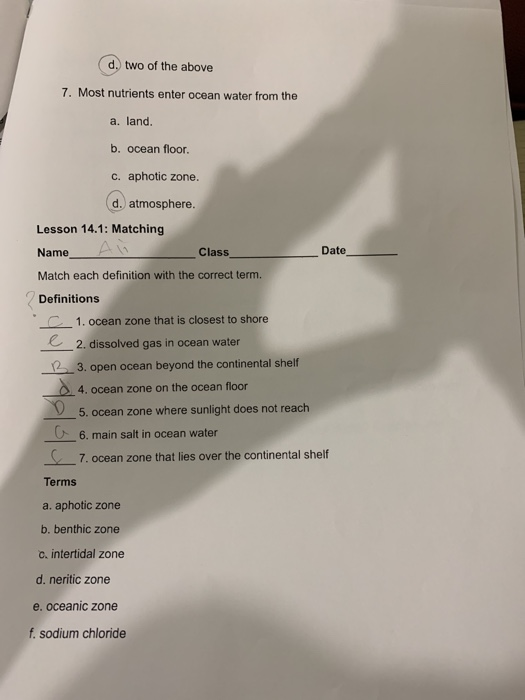 Solved Wednesday 14 1 Introduction To The Oceans Lesson