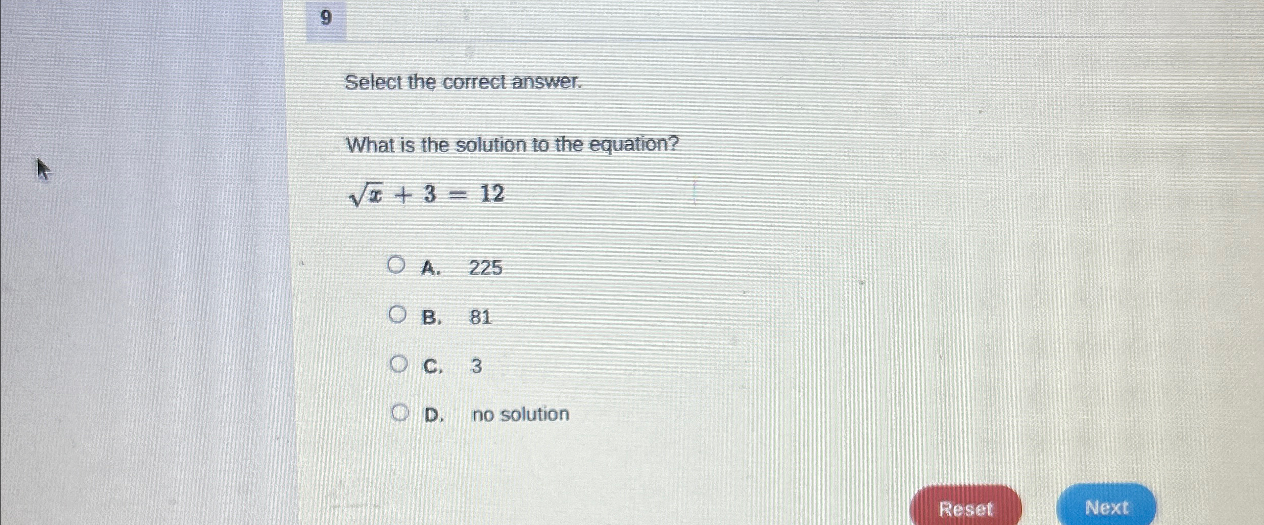 Solved 9Select the correct answer.What is the solution to | Chegg.com