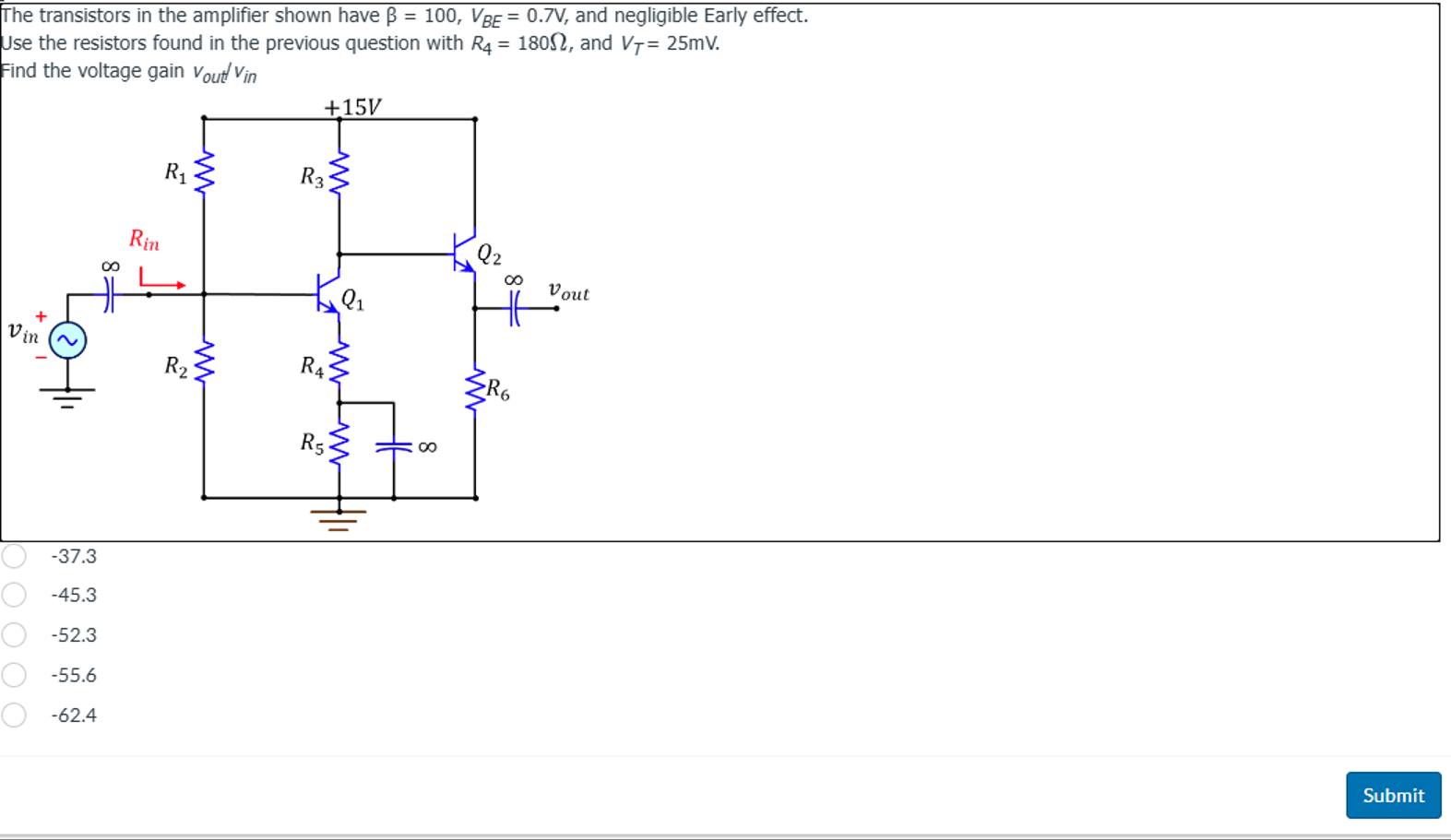 Solved The transistors in ﻿the amplifier shown have β = 100, | Chegg.com