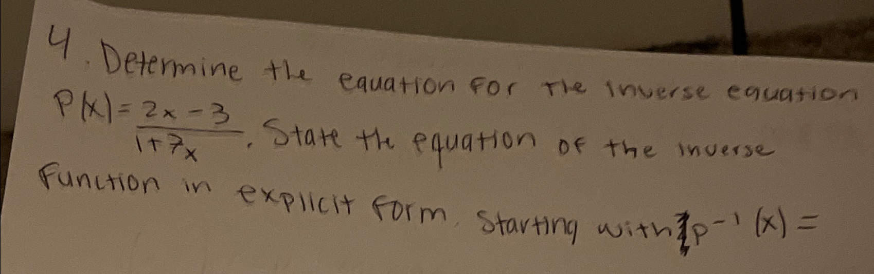 Solved Determine the equation for the inverse equation | Chegg.com