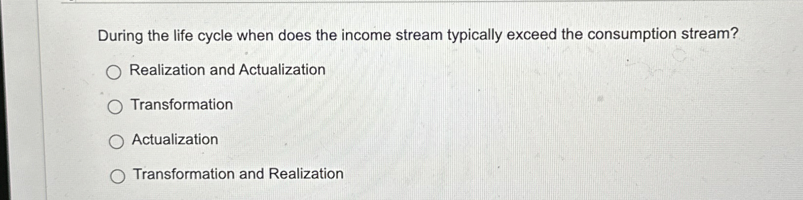 Solved During the life cycle when does the income stream | Chegg.com