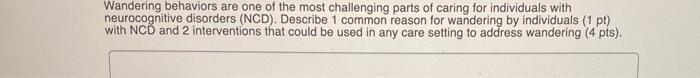 Wandering behaviors are one of the most challenging parts of caring for individuals with neurocognitive disorders (NCD). Desc