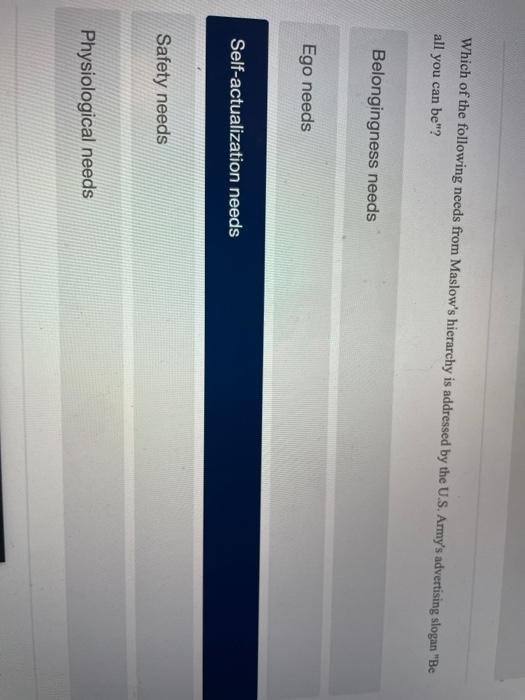 Solved Which Of The Following Needs From Maslow S Hierarc Chegg Com