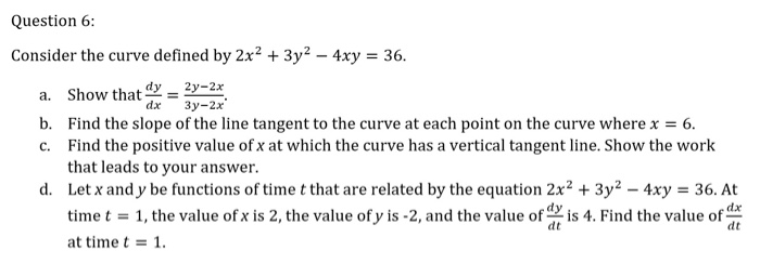 Solved + Question 6: Consider the curve defined by . a. Show | Chegg.com
