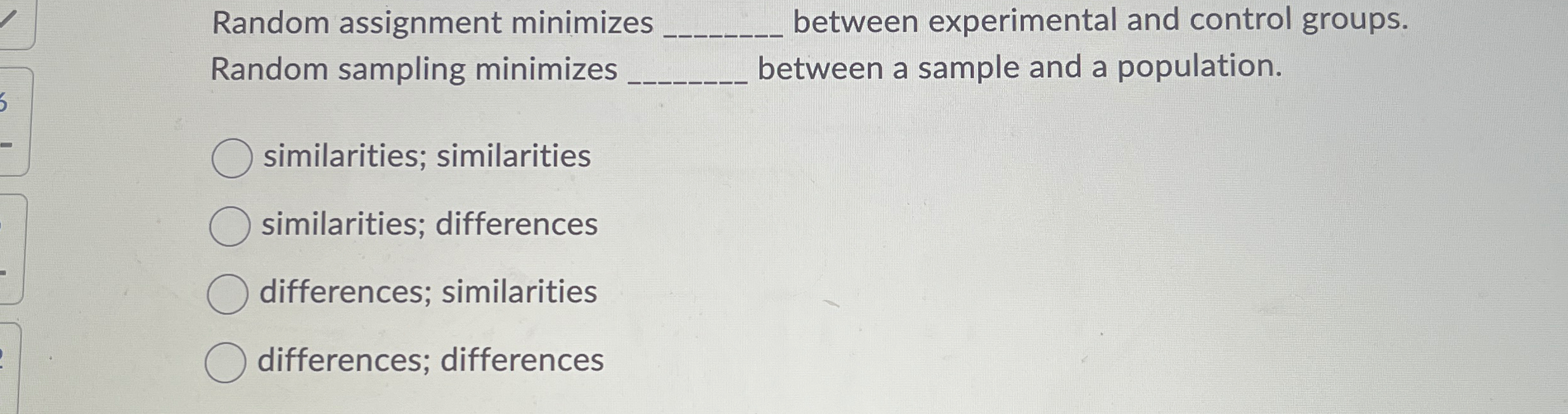 random assignment minimizes between experimental and control groups