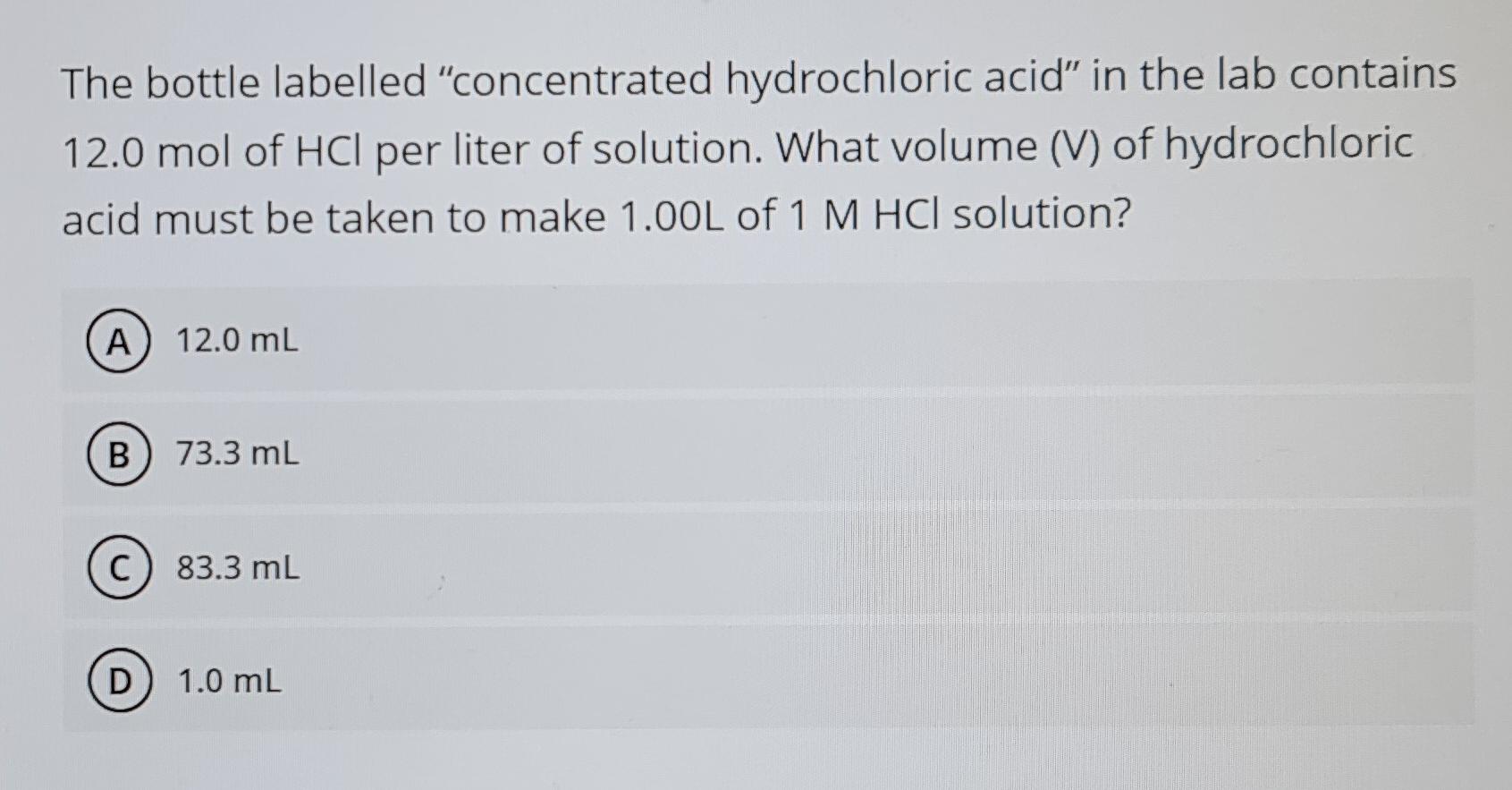 Solved The Bottle Labelled "concentrated Hydrochloric Acid" | Chegg.com