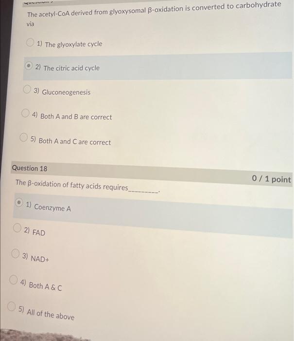 Solved 9 The acetylCoA derived from glyoxysomal Boxidation