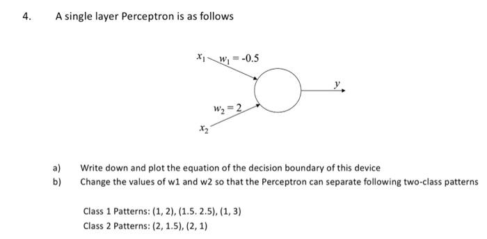 Solved 4. A single layer Perceptron is as follows a) Write | Chegg.com