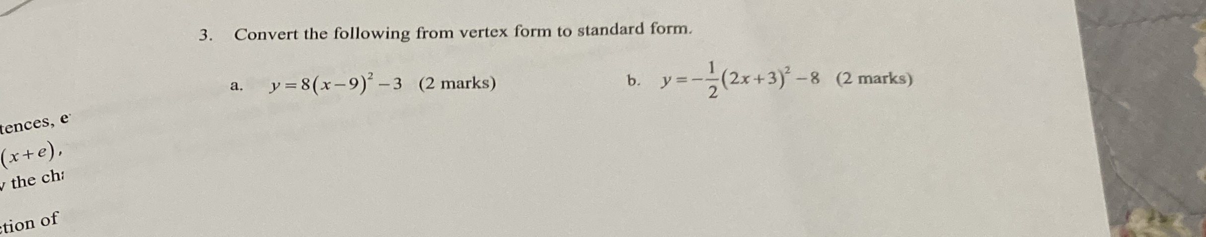 Solved Convert the following from vertex form to standard | Chegg.com